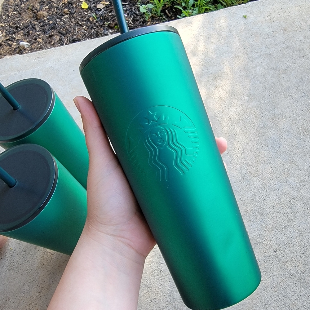 Starbucks Soft Touch Green Stainless Steel Venti Tumblers SET OF THREE NEW - Picture 7 of 12